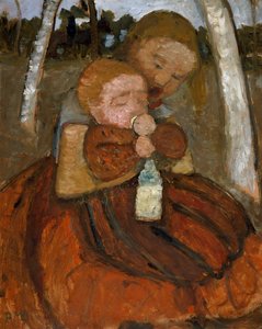 Meisje met een baby onder berken door Paula Modersohn Becker